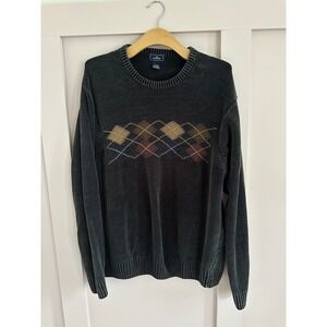 Dockers Mens XL Argyle Crewneck Sweater Black Faded 100% Cotton Sweater Knit